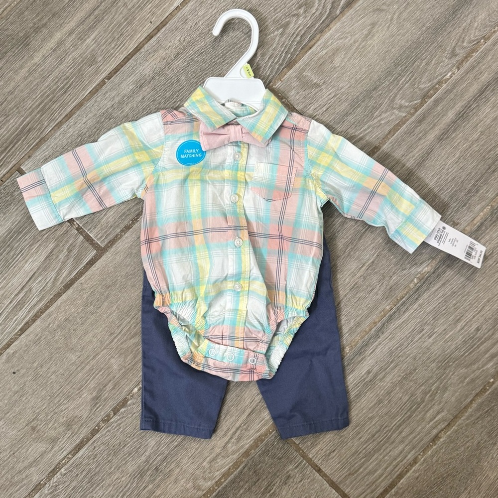 NWT Carter's Pastel Plaid Shirt and Navy Pants Set